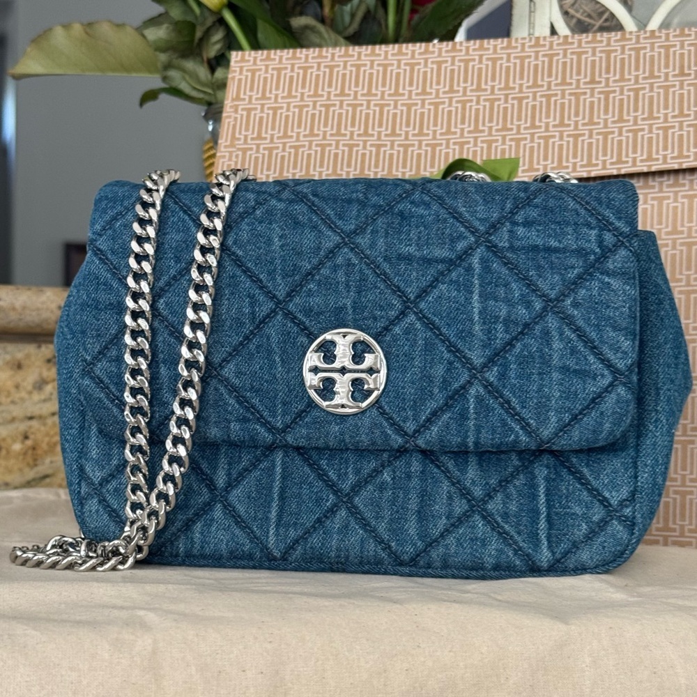 New Tory Burch 595+! WILLA DENIM SMALL SHOULDER BAG DENIM /